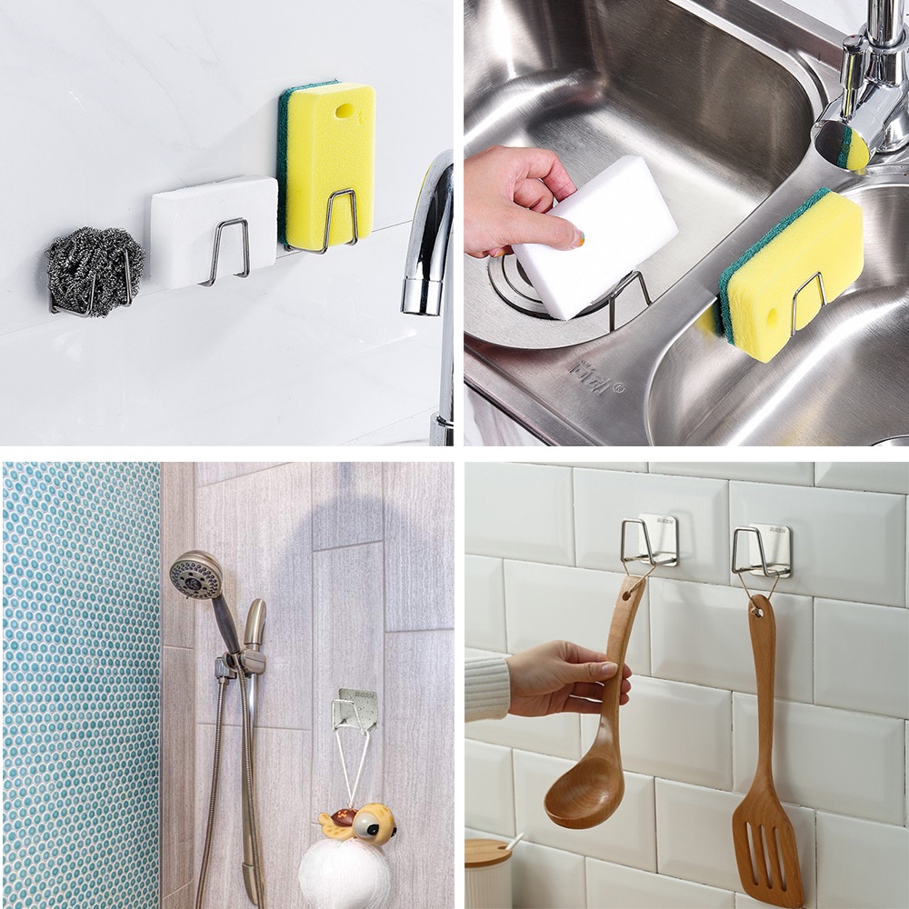 Giá Đỡ Bọt Biển Bằng Thép Không Gỉ Gắn Bồn Rửa Nhà Bếp Tiện Lợi