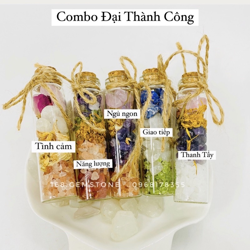 Hũ Đá Thanh Tẩy Năng Lượng , Mix Đá, Thảo Mộc, Muối Hồng Himalaya