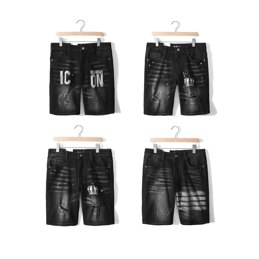 Quần short jean nam bigsize rách xé vẩy sơn thời trang < 125kg mặc đẹp