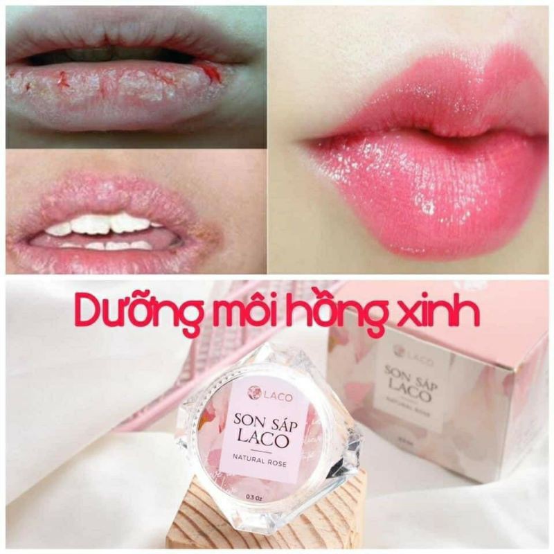 Son sáp LACO NATURAL ROSE Son dưỡng môi không màu chống khô môi làm hồng giảm thâm mang lại một đôi môi mềm mại tươi tắn