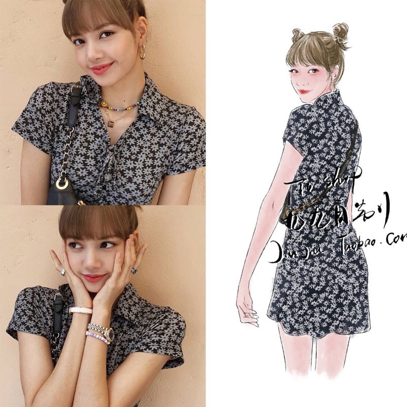 Đầm Tay Ngắn Họa Tiết Hoa Cúc Phong Cách Retro Pháp | BigBuy360 - bigbuy360.vn