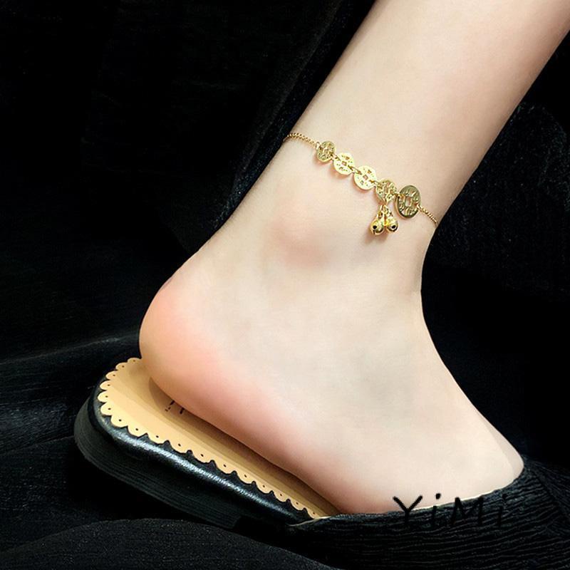 Lắc Chân Bằng Thép Titan Mạ Vàng 18K Mặt Hình Đồng Xu Thời Trang