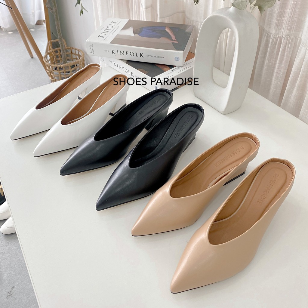 Giày cao gót sục bít mũi đế vuông nữ 5p mũi nhọn 5 phân Shoes Paradise GNX