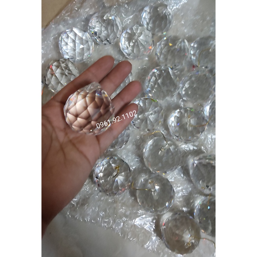 Quả Cầu Treo Thuỷ Tinh Phong Thuỷ Vát Cạnh Size 4cm màu trắng hàng mới về