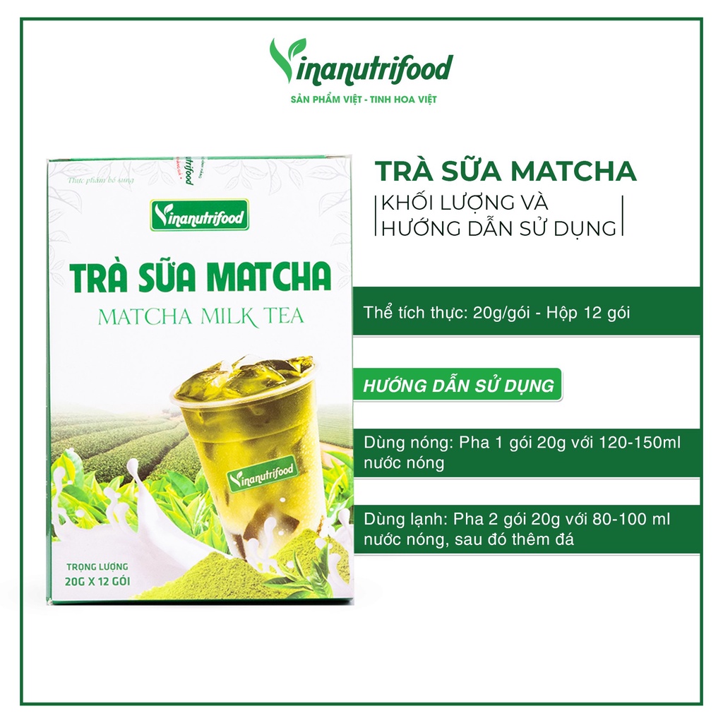 Trà sữa Matcha VINANUTRIFOOD, Hộp 20g x 12 gói