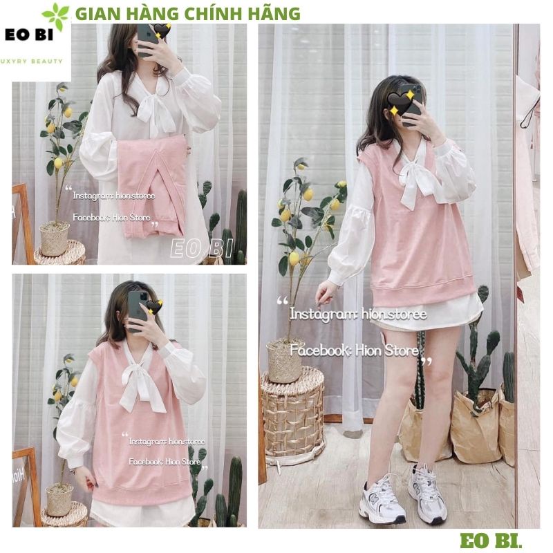 Sét áo sơ mi trắng tặng kèm áo gile hồng kute dễ thương hót hít ,chất mềm mịn mặc cực xinh ,EO BI