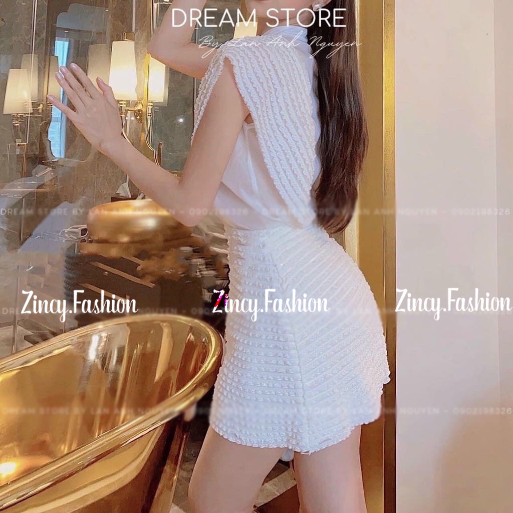 Set bộ Áo sơmi cổ tàu cánh dơi mix chân váy ren nổi đi tiệc đi chơi đi làm Hàng thiết kế SRYD