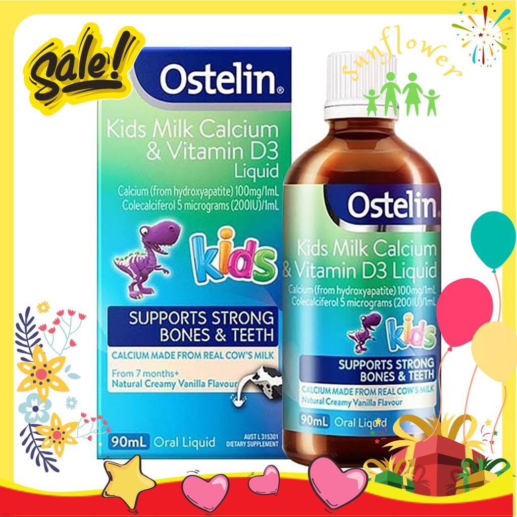 Siro Ostelin Kids Milk Canxi &amp; Vitamin D3 90ml dạng nước bổ sung cho bé từ 7 tháng trở lên