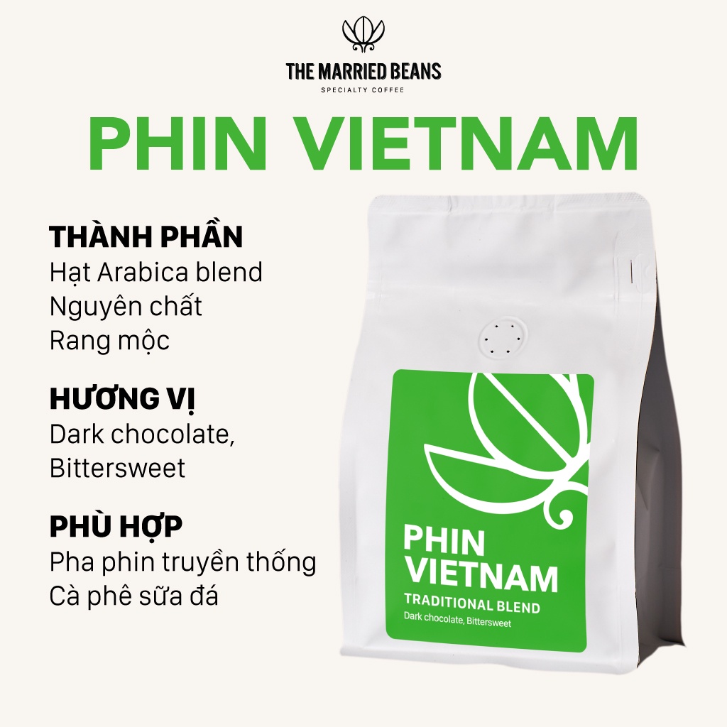 Cà phê bột pha phin Đà Lạt (arabica blend) hương vị sô-cô-la đậm đà THE MARRIED BEANS (Túi 250gr / 500gr)