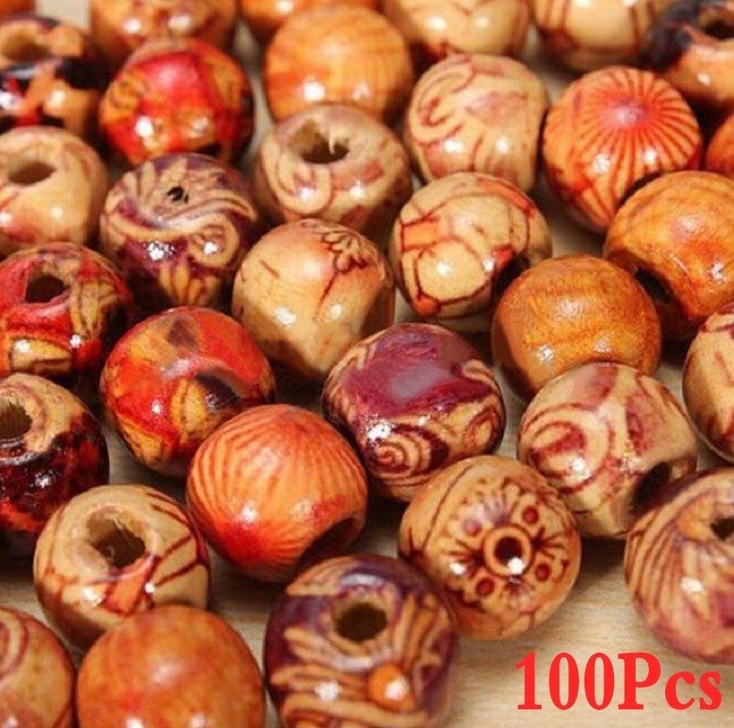 100 Hạt gỗ 9 x 10mm nhiều màu sắc dùng để làm đồ trang sức thủ công