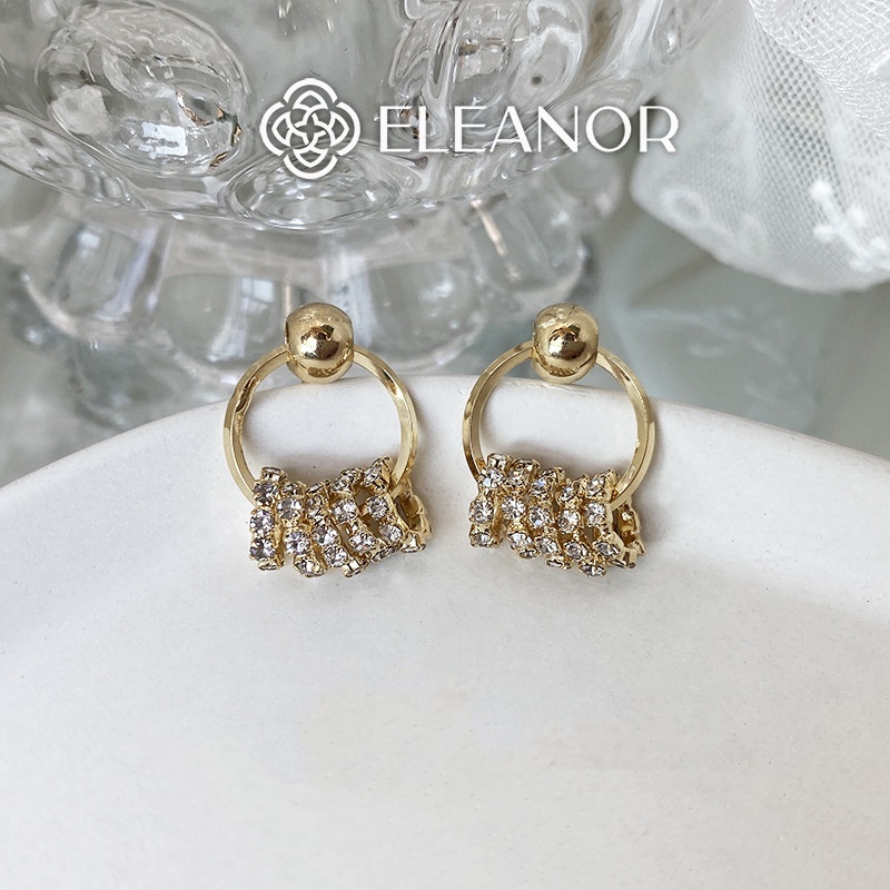 Bông tai nữ chuôi bạc 925 Eleanor Accessories đính đá khuyên tròn phối bi phụ kiện trang sức 4826