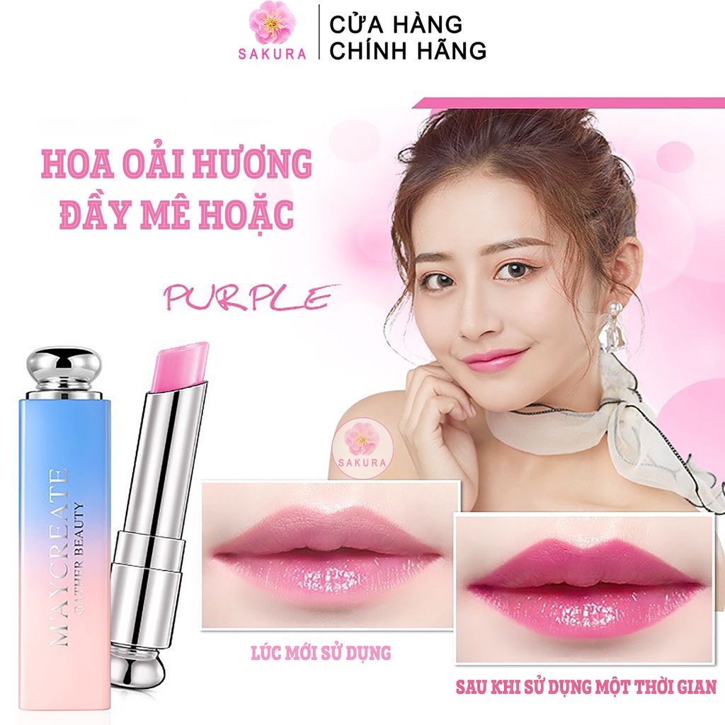 Son dưỡng ẩm môi 3 màu giữ ẩm chống khô môi MAYCREATE nội địa trung SAKURA 3.8g