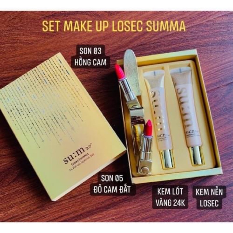 Set trang điểm kem lót và kem nền Su:m37 Losec Summa + 2 cây son Losec