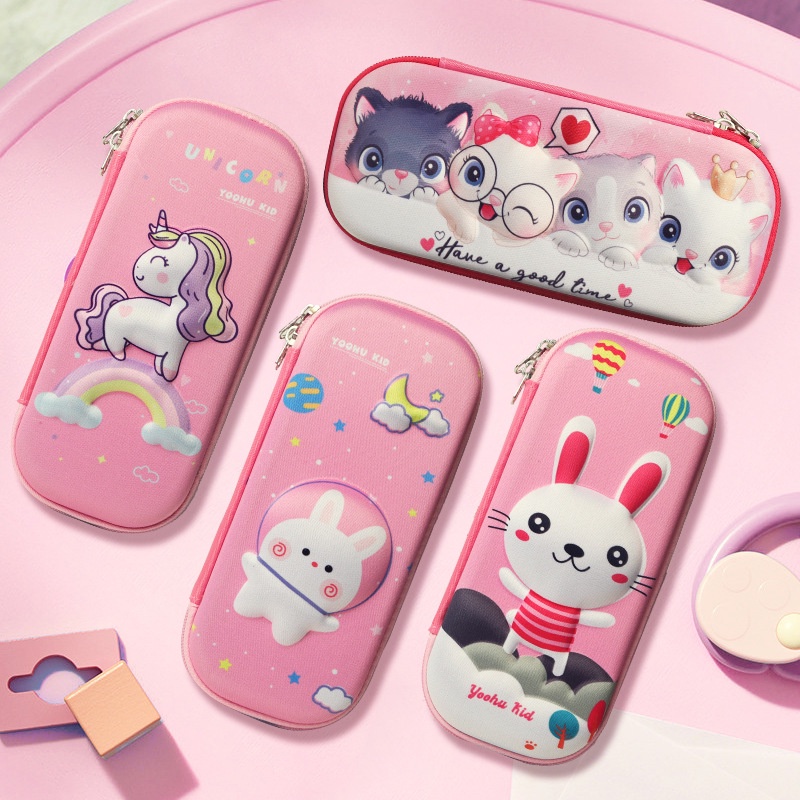 Bóp Viết, Hộp Bút 3D Nổi Cao Cấp Hình Siêu Nhân, Phi Thuyền, Thỏ Hồng, Pony, Chống Sốc, Hộp đựng bút cho bé