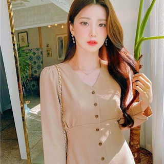 Đầm váy freesize kem tay dài thắt eo