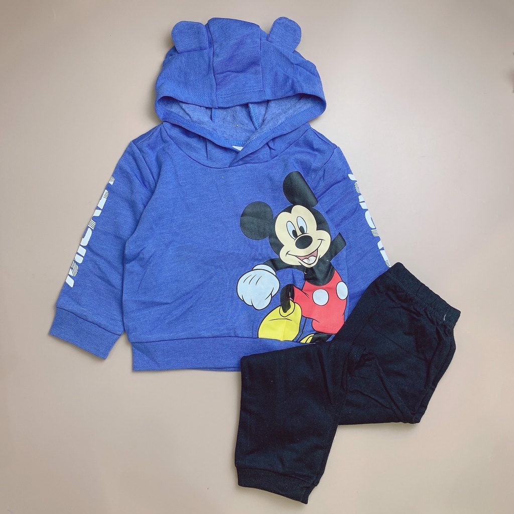 Bộ nỉ bông hoodie Disney BT - Xanh Mickey quần đen