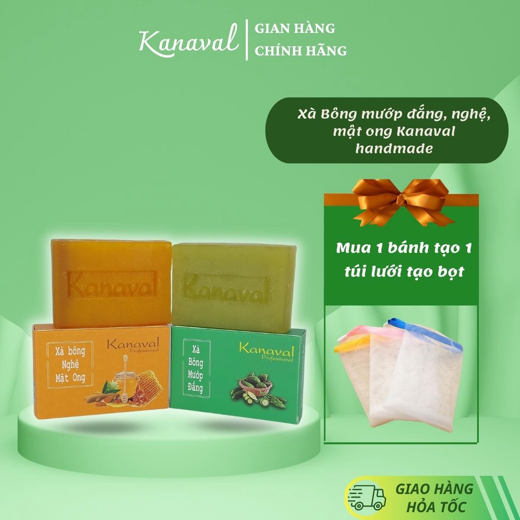 Xà Bông Thảo Dược Mướp Đắng, Nghệ Mật Ong Kanaval 100g - Xà Bông Handmade Làm Sạch Da, Giảm Mụn Lưng, Trắng Da Mờ Thâm
