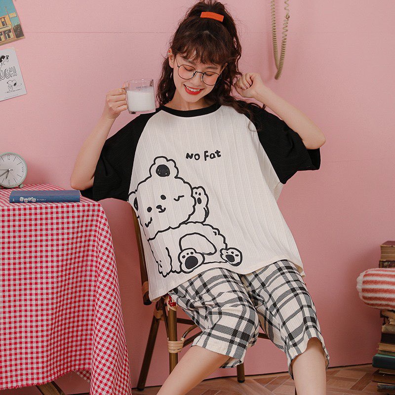 [Sẵn] Đổ ngủ quần lửng, đồ bộ mặc ở nhà Quảng Châu, pijama bông cotton, họa tiết hoạt hình dễ thương | BigBuy360 - bigbuy360.vn