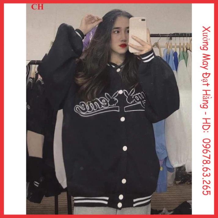 Áo khoác hoodie bomber Sup Thỏ chất gió dày, áo jacket bomber form thụng freesize dáng chuẩn Hàn Quốc