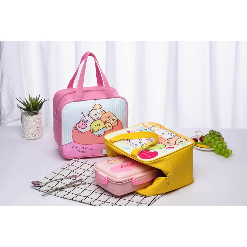 Hellokitty Túi Đựng Hộp Cơm Trưa Hai Lớp Bằng Vải oxford Chống Thấm Nước Hình Siêu Nhân / minions / avengers