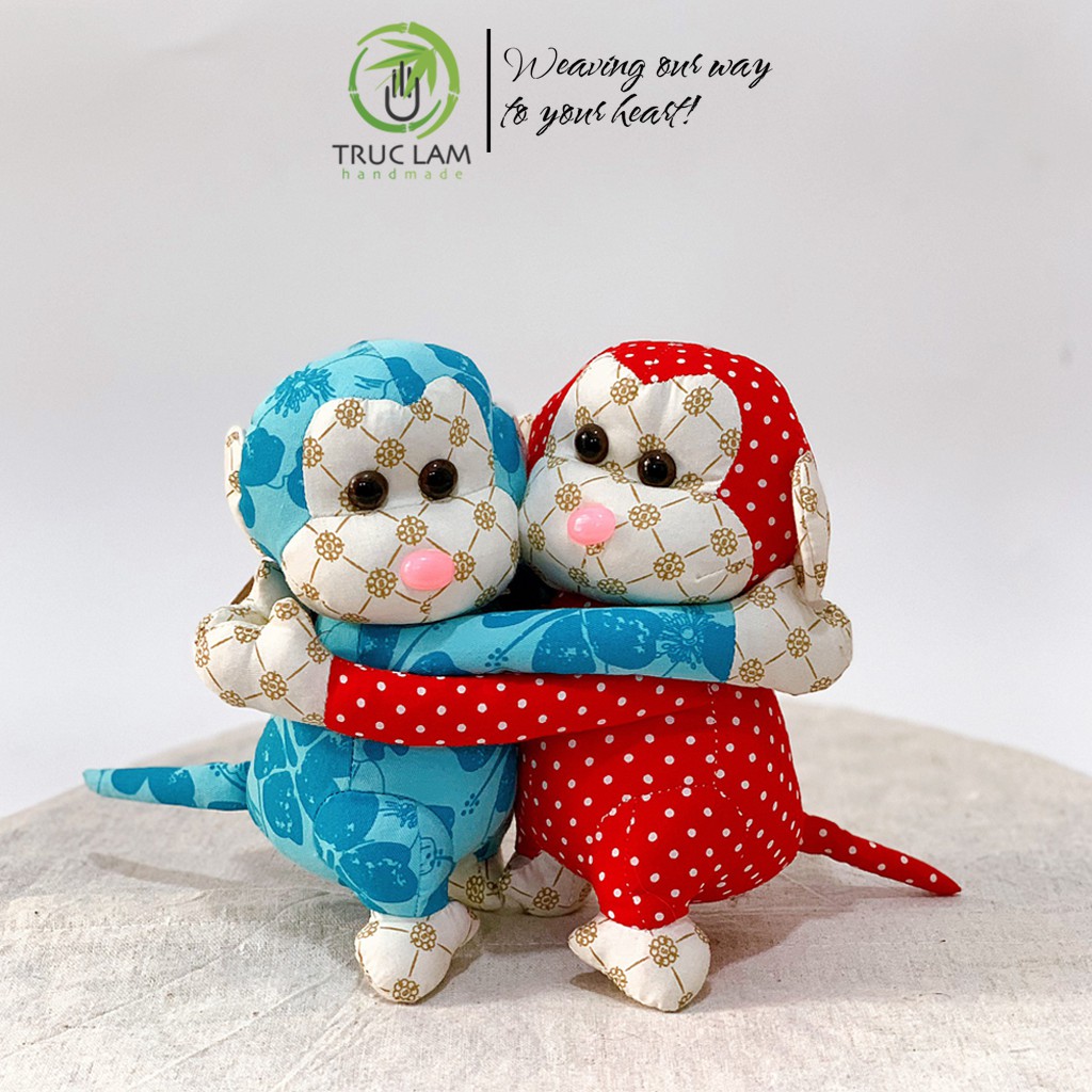 Đồ Chơi Cho Bé Thú Nhồi Bông Đôi Khỉ Ôm Nhau Bông Gòn Cao Cấp - Trúc Lâm Handmade