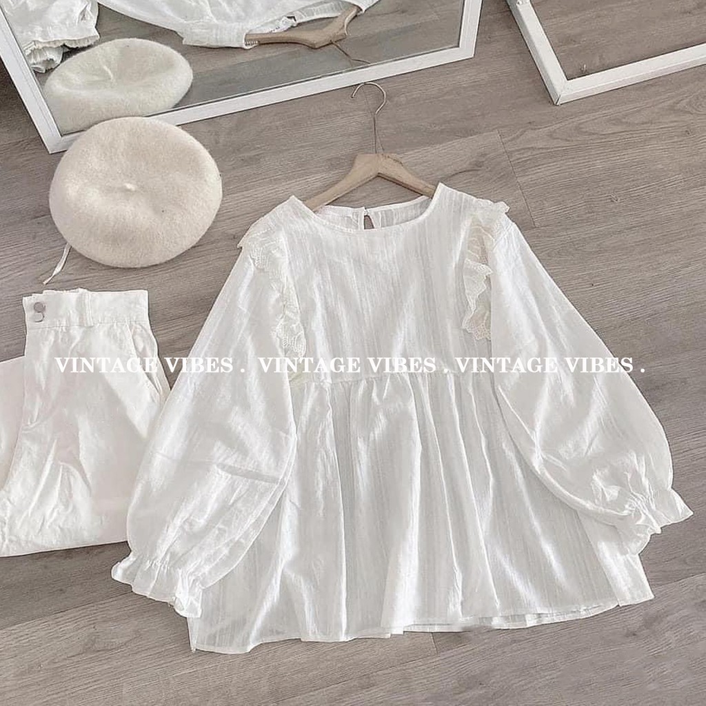 Áo babydoll vải ren viền bèo tiểu thư Ulzzang (hàng QCCC) - Ảnh thật tự chụp 1000%