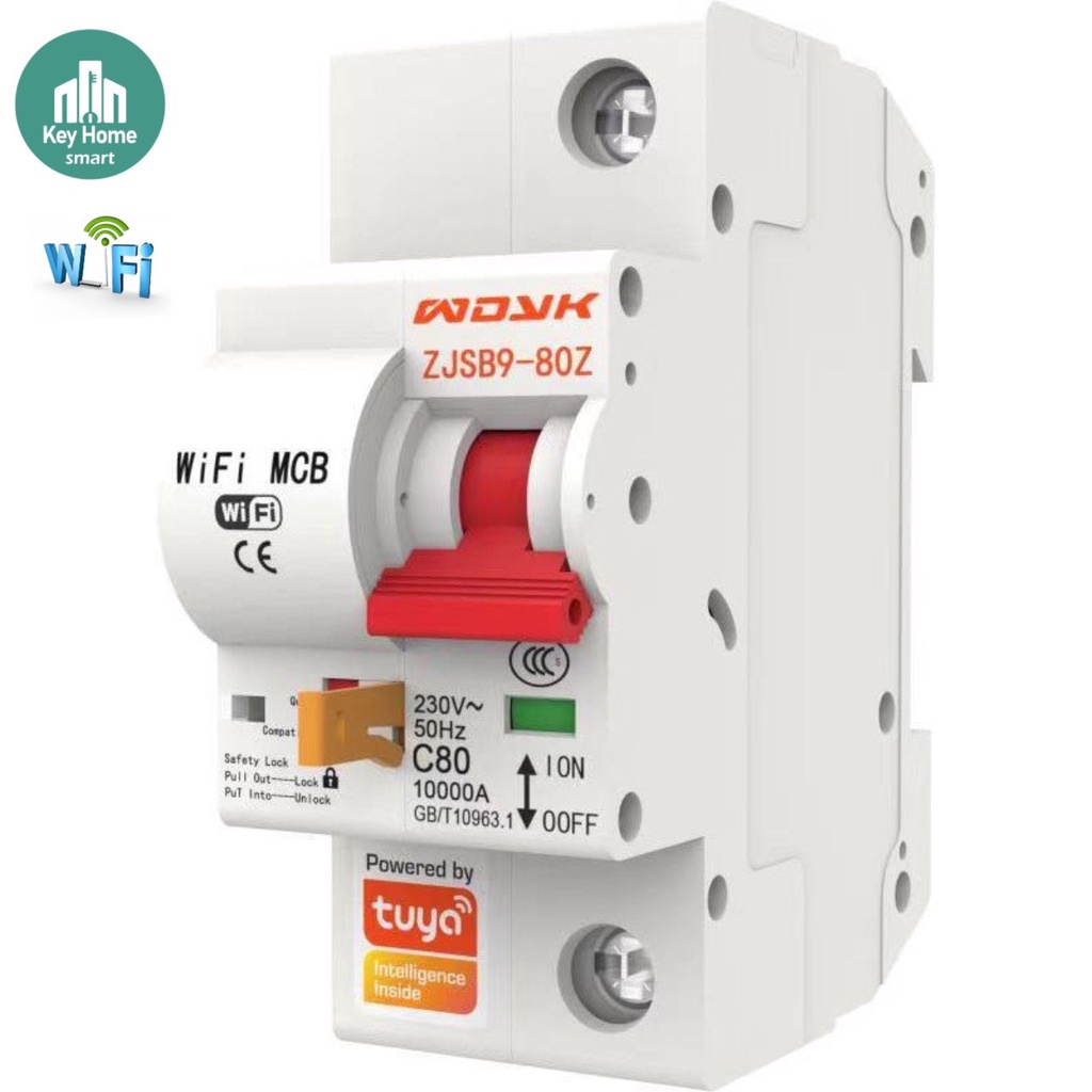 Aptomat cầu dao tổng CB thông minh Điều khiển giọng nói Wifi/ Zigbee qua App Smart life Tuya, Công suất 80A - 1P, 2P, 3P