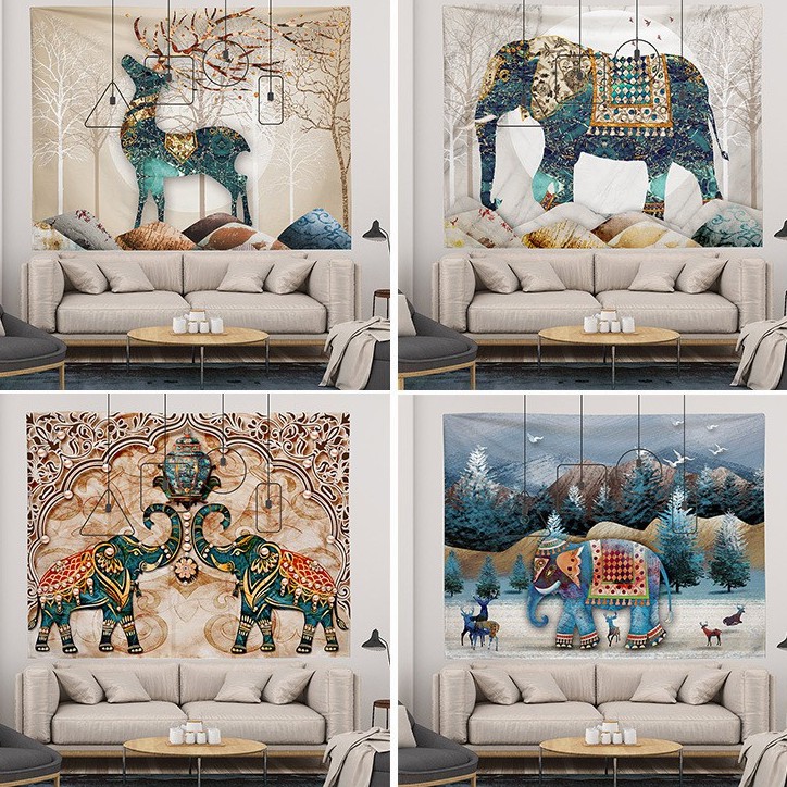 Tranh vải treo tường decor phòng phong cách Boho Nai Sừng Tấm