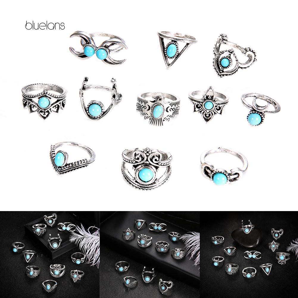 Set 11 Nhẫn Đeo Đốt Ngón Tay Nhiều Kiểu Phối Đá Nhân Tạo Đẹp Mắt Cho Nữ