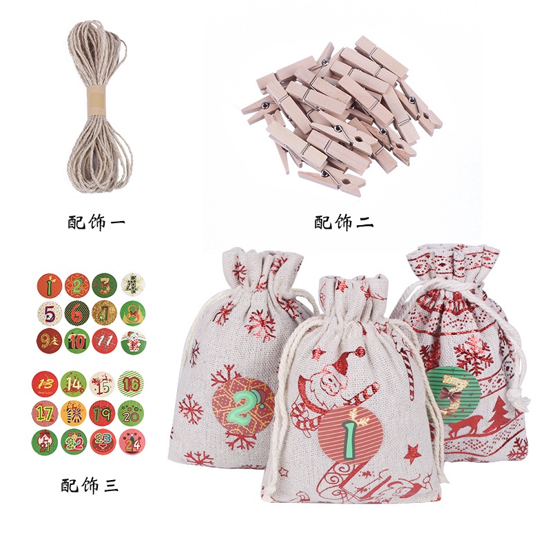 Set 24 Túi Vải Lanh Cotton Đựng Quà Giáng Sinh