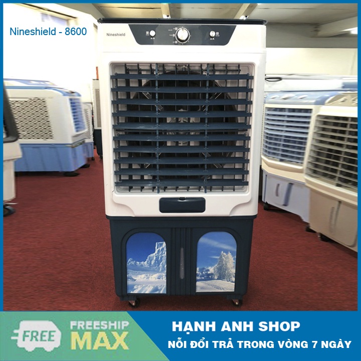 Quạt hơi nước Nineshield 80L KB-8600 , Quạt điều hòa không khí , Mô tơi lõi đồng ,Tặng 2 bình đá khô mát lạnh