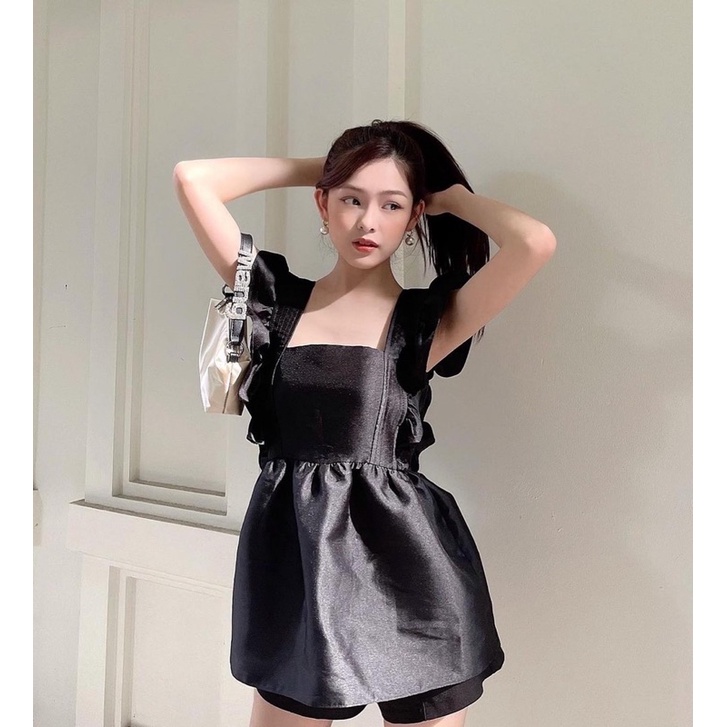 CRYSTAL TOP/ ÁO DÂY BẢN TO TAY BÈO DÁNG PHỒNG XOÈ CHẤT LIỆU TAFTA BÓNG CAO CẤP