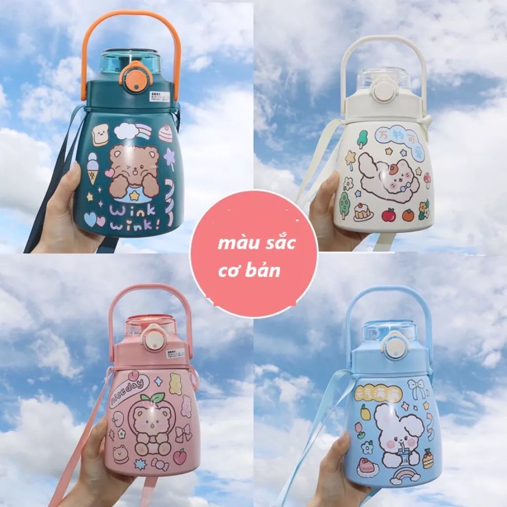 Bình nước bình giữ nhiệt 800ml, bình giữ nhiệt cute có ống hút, inox 304 không rỉ an toàn