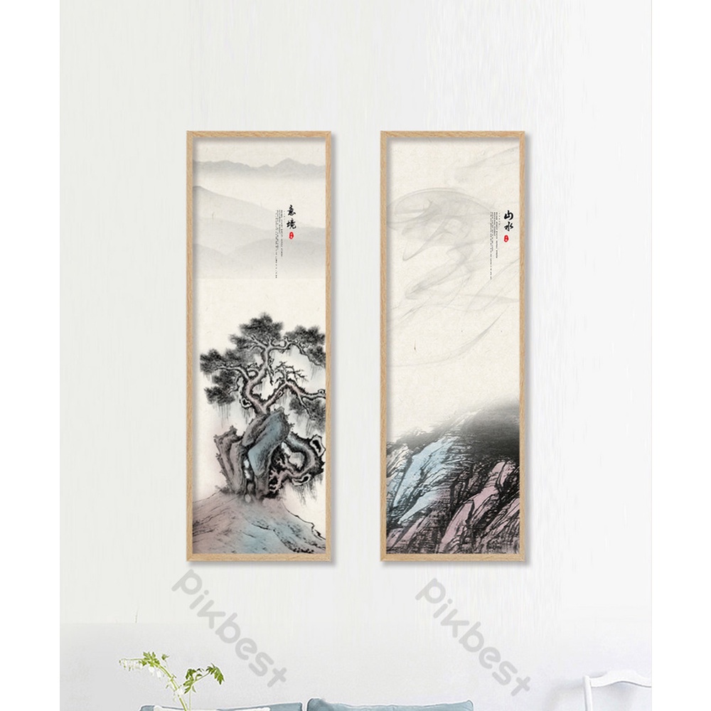 In hình ép gỗ Laminate TRANH TRUNG QUỐC - Mẫu 1 (2 Dọc 2x20x60, 2x30x90). In ảnh theo yêu cầu