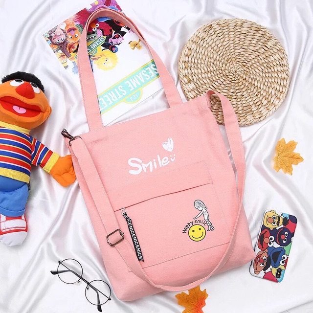 [ TRỢ GIÁ ] Túi ToTe đeo chéo và đeo vai thời trang kiểu mới chữ HAPPY SMILE of KITI SHOP 01 HOT có khóa kéo vừa A4