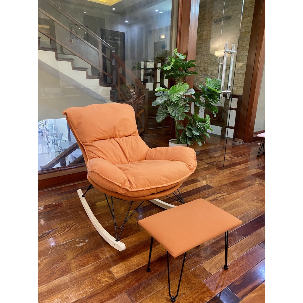 Ghế Thư Giãn Bập Bênh Ghế Ngồi Kèm Đôn Gác Chân Phong Cách Bắc Âu