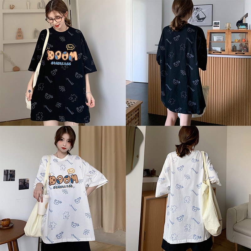 Áo Thun Ngắn Tay Dáng Rộng In Hình Gấu Kiểu Hàn Quốc Thời Trang Mùa Hè Cho Nữ