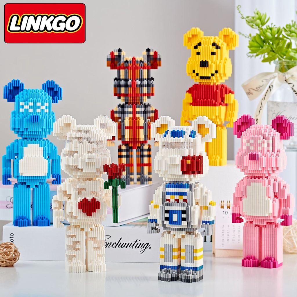 Xếp hình Gấu Bearbrick 19cm Đồ chơi lắp ráp mô hình bear brick 3D dễ thương