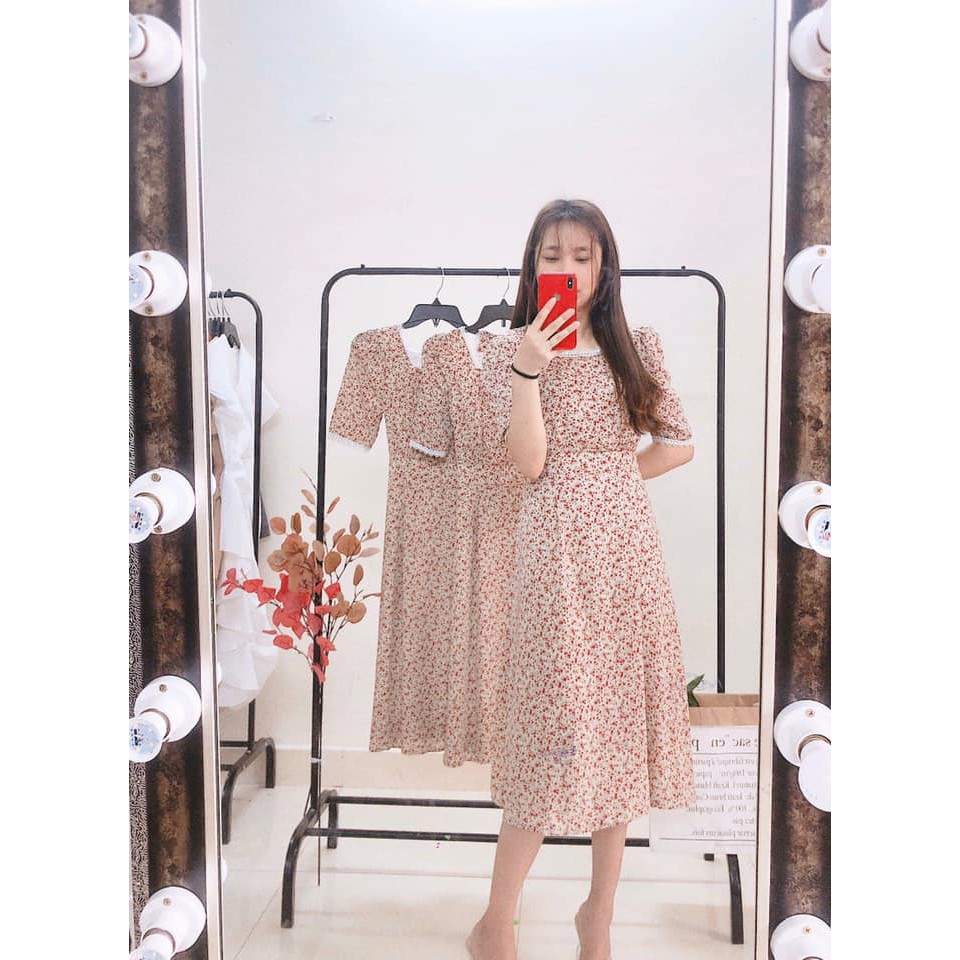 Váy vintage hoa nhí cổ vuông phối ren dáng xòe nhẹ hàn quốc chun eo - 502 | BigBuy360 - bigbuy360.vn