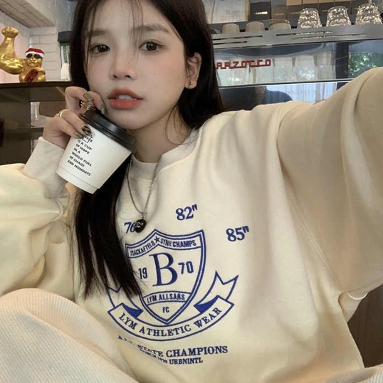 Áo sweater ZHELIHANGFEI tay dài dáng rộng in họa tiết dễ phối đồ phong cách Mỹ thời trang cho nữ