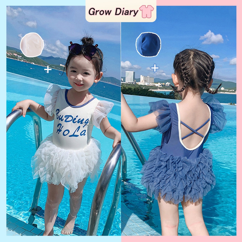 Bộ Đồ Bơi Cho Bé Gái Viền Ren Màu Sắc Kèm Mũ Dễ Thương Phong Cách Hàn Quốc 0-4 Tuổi