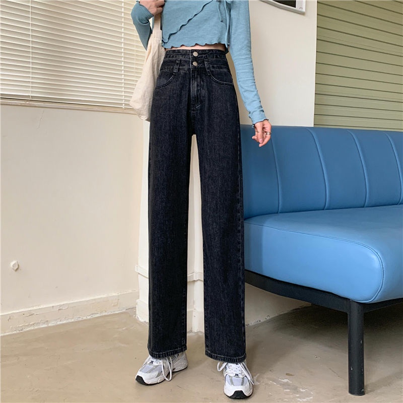 Quần Jean Nữ Lưng Cao Ống Rộng Phong Cách Thời Trang Hàn Quốc