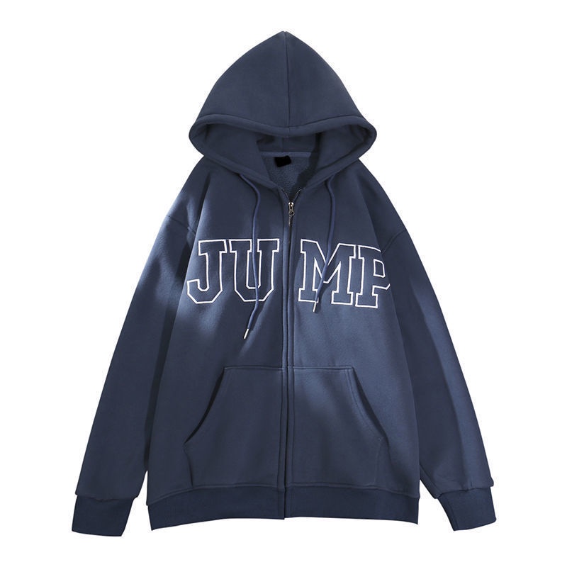 Áo khoác Nỉ Hoodie mũ 2 lớp from rộng tay bồng khóa kéo, Áo hoodie zip unisex in chữ JUMP T268