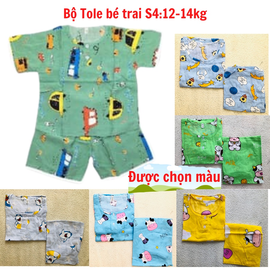 [S4:12-14kg][Được chọn màu] Bộ tole cộc tay bé trai, quần áo bé trai ,Bộ lanh 2 da loại 1 mềm, mịn, thoáng mát