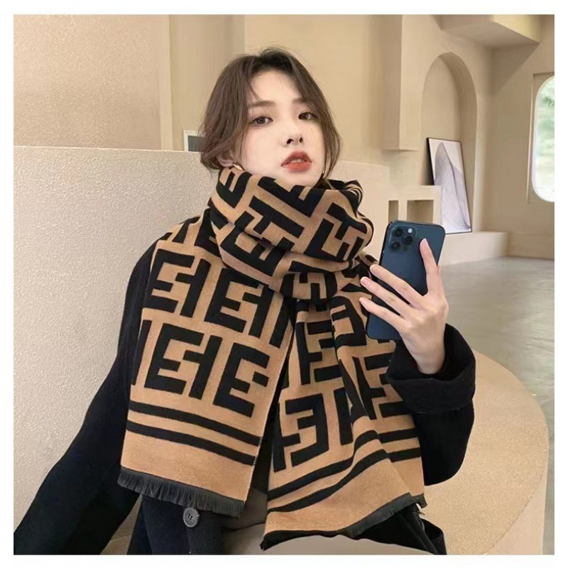 Khăn Choàng Len Cashmere Hai Lớp In Chữ f Phong Cách Hàn Quốc Thời Trang Thu Đông 2022 Mới
