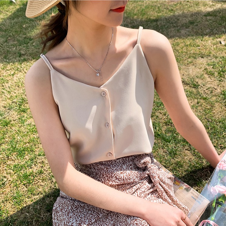 ÁO HAI DÂY NỮ PHỐI NÚT (CHẤT BAO XỊN) QUẢNG CHÂU