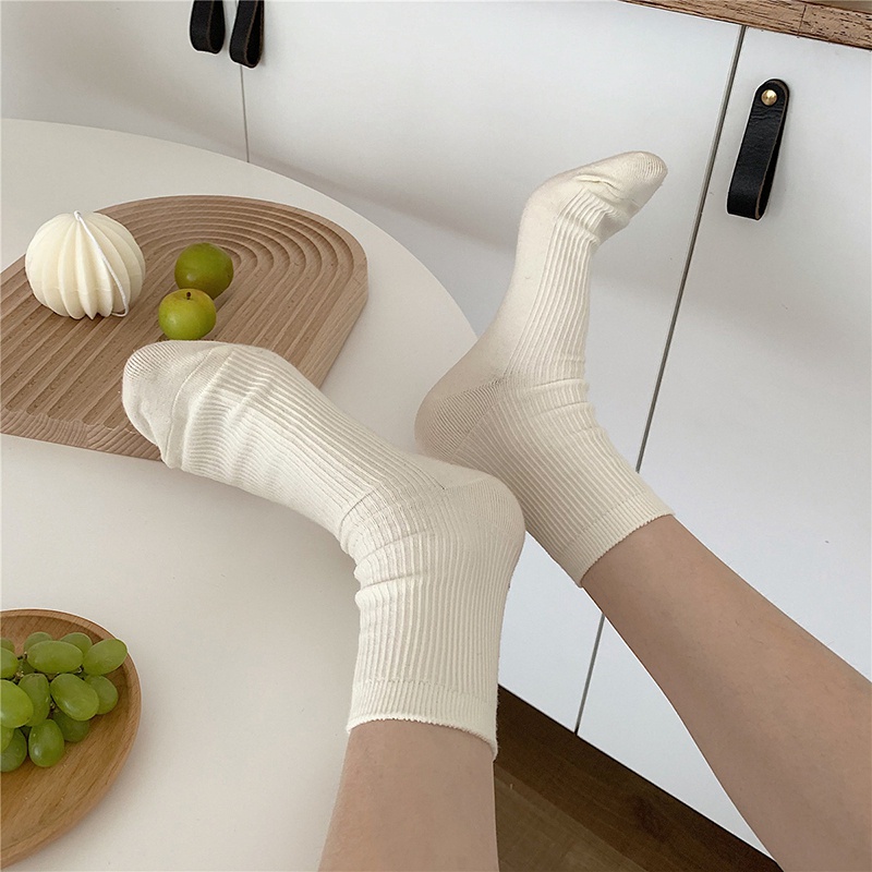 1 Đôi Vớ Cotton Mềm Màu Trơn Cho Nữ