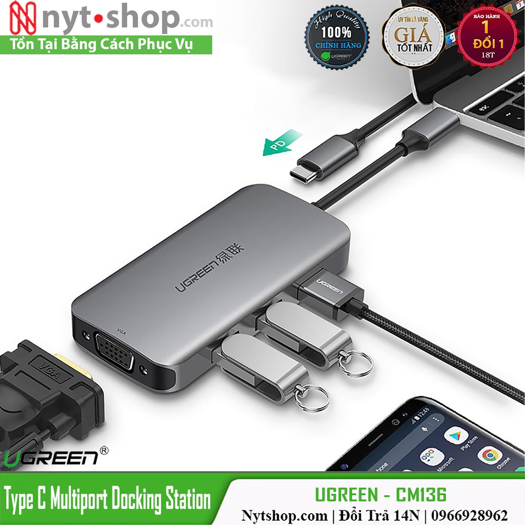 Hub USB Type-C ra VGA / USB 3.0 / PD Charging cao cấp UGREEN 50210