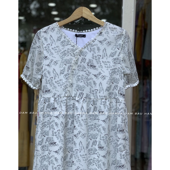 [HANNA] Đầm bầu công sở voan mát mùa hè dài qua gối  có size 40-80kg vải 2 lớp mềm mát không nhăn có túi bên sườn