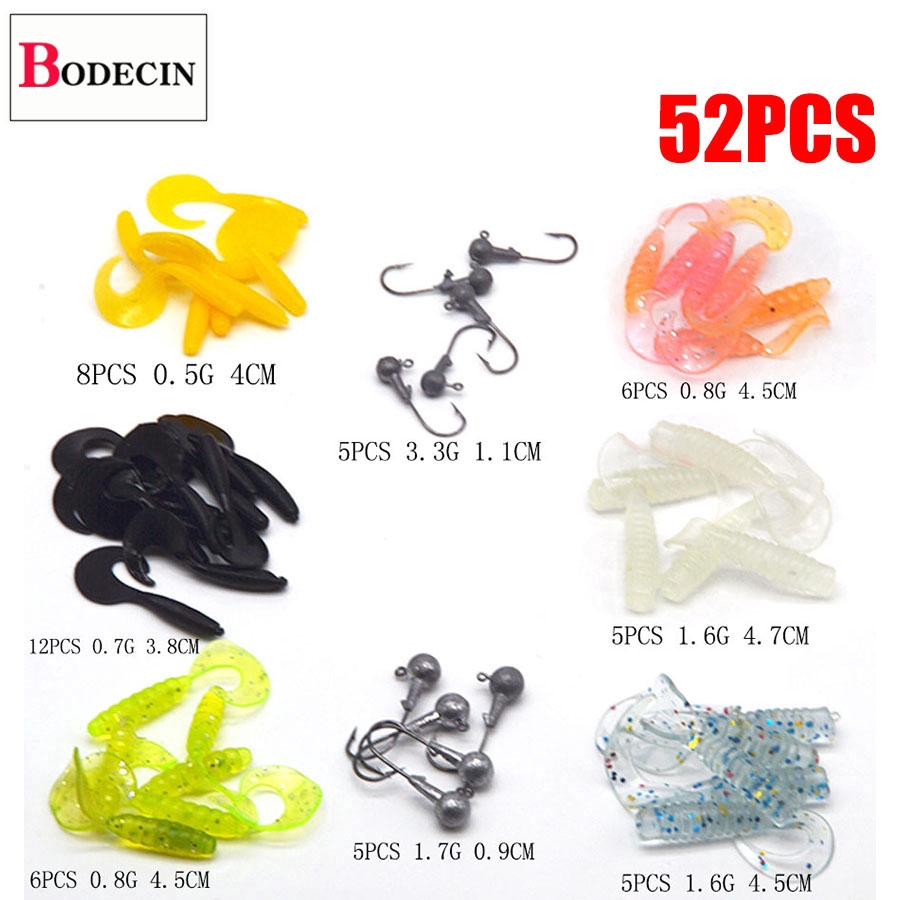 Set 52 món gồm mồi mềm và móc để câu cá chất lượng tốt
